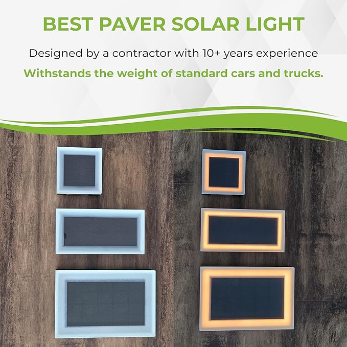 LUMENGY Solar Paver Light 6×9 inch, 5000K, Up to 20 Hours Continuous Lighting, Stainless Steel, Thick Glass, Glare-Free Illumination for Driveways, Pathways & Garden, Waterproof & Drive-Over Rated