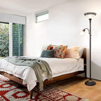 Floor Lamps for Living Room, 70" Floor Lamp Standing Torchiere Lamp with Etched Glass Shade, Metal Pole & Heavy Base, Vintage Tall Corner Lamp Decor for Bedroom, Living Room, Office. No Bulbs (2 Head)