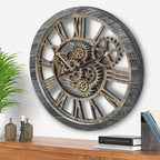 HOIBAI Wall Clock, Large Wall Clocks for Living Room Decor 18 Inch Battery Operated Silent Non-Ticking Modern Farmhouse Vintage Roman Big Wall Clock for Home Bedroom House Office, Moving Gears Clock