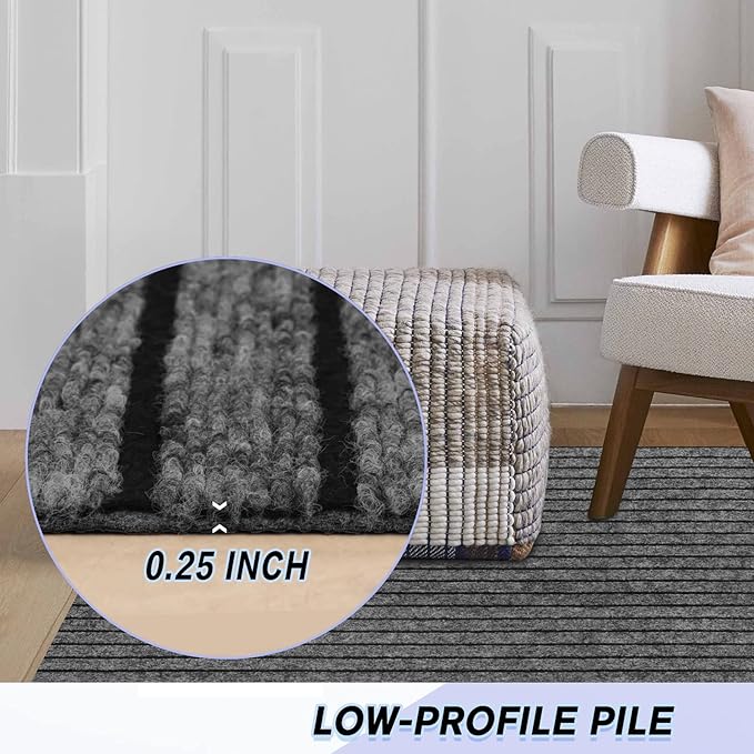 Custom Size Backed Non-Slip Area Rugs Runner, Easy Clean, Waterproof Runner Rugs for Hallway Entryway, Kitchen, Laundry, 3FT x 30FT, Gray Stripe