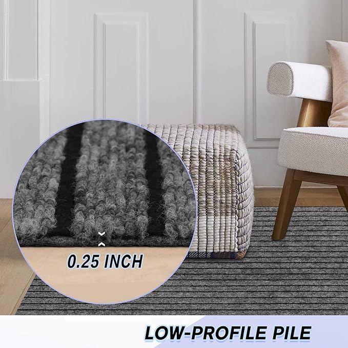 Custom Size Backed Non-Slip Area Rugs Runner, Easy Clean, Waterproof Runner Rugs for Hallway Entryway, Kitchen, Laundry, 3FT x 16FT, Gray Stripe