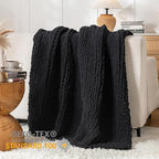 Chunky Knit Blanket Throw, 100% Hand Knit Throw Blanket Handmade Chenille Cable Knit Throw for Couch, Stylish Cozy Soft Rope Knot Crochet Blanket for Home Decor, Black, 50x60 Inches