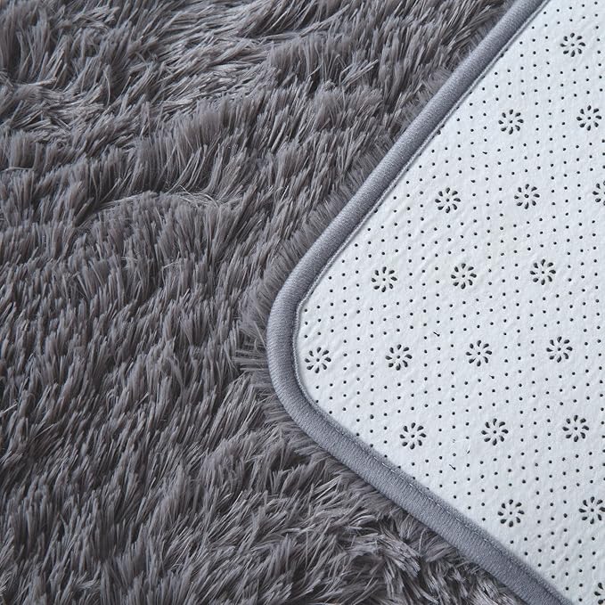 Area Rugs for Bedroom Living Room: 4x6 Grey Fuzzy Shag Shaggy Rug - Soft Plush Furry Bedside Dorm Throw Rug - Indoor Floor Carpet for Kids Girls Boys Home,Dark Gray