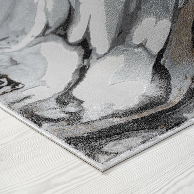 Abani Regal Collection Area Rug - Abstract Dark Grey Cracked Stone Design - 8' x 10' - Washable - for Living Room, Bedroom & Office