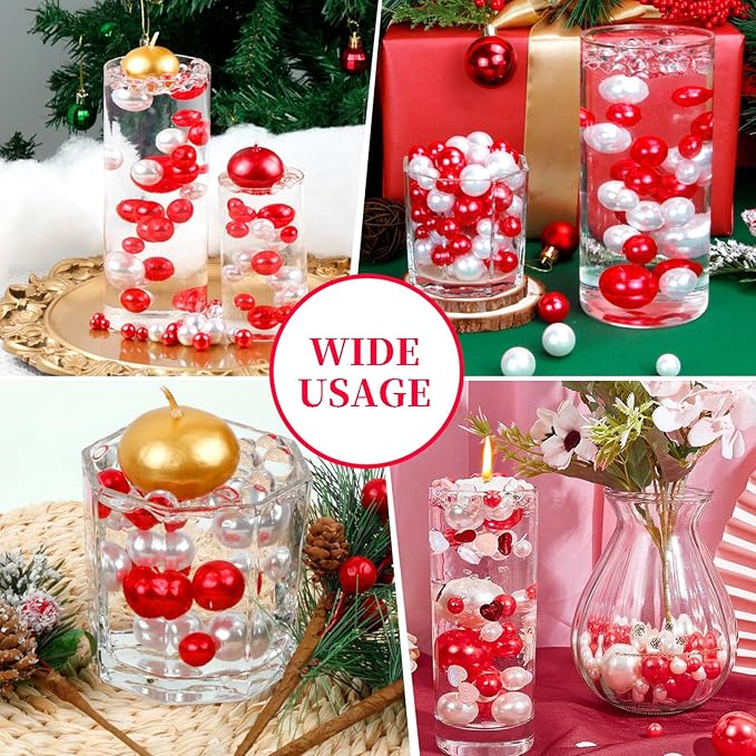 200PCS Watermelon Red Faux Pearls Beads for Centerpiece Vases, Vase Filler Faux Pearls, No Holes Filler Beads for Party Anniversary Birthday Wedding Table Decor, 10/14/20/30mm
