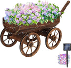 Garden Wooden Decor Rustic Flower Pot,Planters Wagon Indoor Outdoor Backyard Balcony Decor,for Outside Garden Decor Wheelbarrow Planter for Patio (Wooden Wagon with Light)