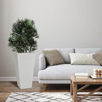 Worth Garden 2-Pack White Matte Texture Square Tapered Planter - 25.5" H. Tall Plastic Plant Pots with Drain Hole for Indoor Outdoor - Modern Decorative Flower Pots for Front Porch, Patio, Deck