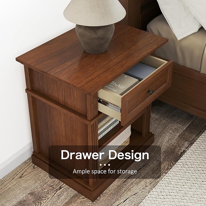 Mason Nightstand, Solid Wood End Table with Drawer, Timeless Classic Side Table for Bedroom, Living Room or Home Offices