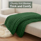 Chunky Knit Throw Blanket, 60''*80'' Knitted Throw Chenille Yarn for Bed Couch, Handmade Grass Green Crochet Big Thick Blanket, Machine Washable Cute Comfy Blanket for Home Decor