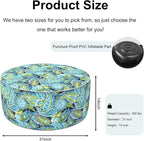 Inflatable Ottoman Stool D31 xH14 for Outdoor/Indoor Use, Water Repellent Patio Foot Rest with Portable Handle,Round Pouf Ottoman Suitable for Garden,Deck and Camping - Paisley Lapis Green