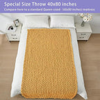Bigacogo Chunky Knit Throw Blanket for Couch, 40x80 inches, 100% Hand Knitted with Thick Jumbo Chenille Yarn, Cozy Soft Large Rope Knot Cable Crochet Blankets for Sofa Bed Living Room, Mustard Yellow