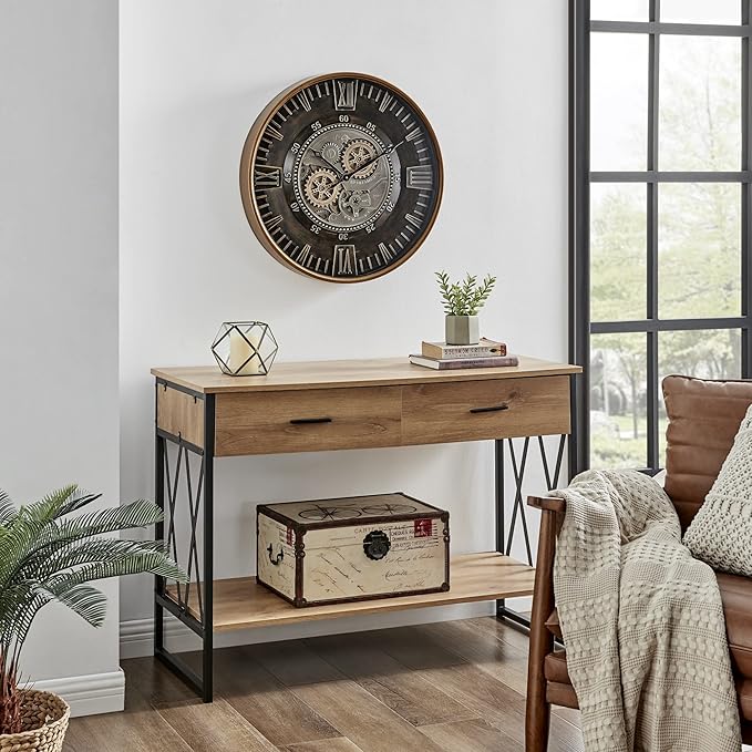 CLXEAST 24 Inch Large Moving Gear Wall Clock for Farmhouse Living Room Decor,Vintage Industrial Bronze Gold Metal Wall Clock for Home Office,House Warming Gifts New Home