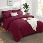 CozyLux King Size Comforter Set Burgundy, 7 Pieces Bed in a Bag, Red Comforter King Size, All Season Bedding Sets with Stitch Quilted Comforter, Flat Sheet, Fitted Sheet, Pillowcases