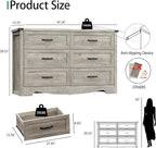 Dresser for Bedroom with 6 Drawers, 48" Wide Wood Chest of Drawers with Deep Drawers & Mental Handle, Modern Dresser TV Stand, Wooden Closet Storage Organizer for Living Room, Hallway, Entryway, Grey