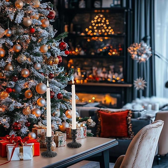 Glass Candlestick Holder,Striped Taper Candle Holders,Set of 6 Candle Stand for Table Centerpieces, Home Decor,Weddings,Festival and Parties (Black Diamond)