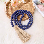 OMISHE 59in Wood Bead Garland with Tassels, Decorative Beads, Farmhouse Wooden Beads Garland for Wall Hanging Home Festival Decor, Navy Blue