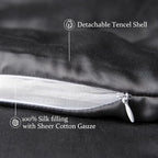 CUDDLE DREAMS Lightweight Silk Filled Comforter for Summer, Detachable Tencel Duvet Cover for Easy Care, Naturally Breathable (Steel Gray, Queen)