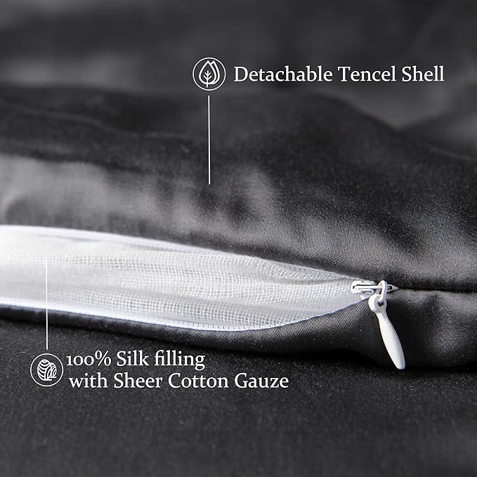 CUDDLE DREAMS Lightweight Silk Filled Comforter for Summer, Detachable Tencel Duvet Cover for Easy Care, Naturally Breathable (Steel Gray, Twin)