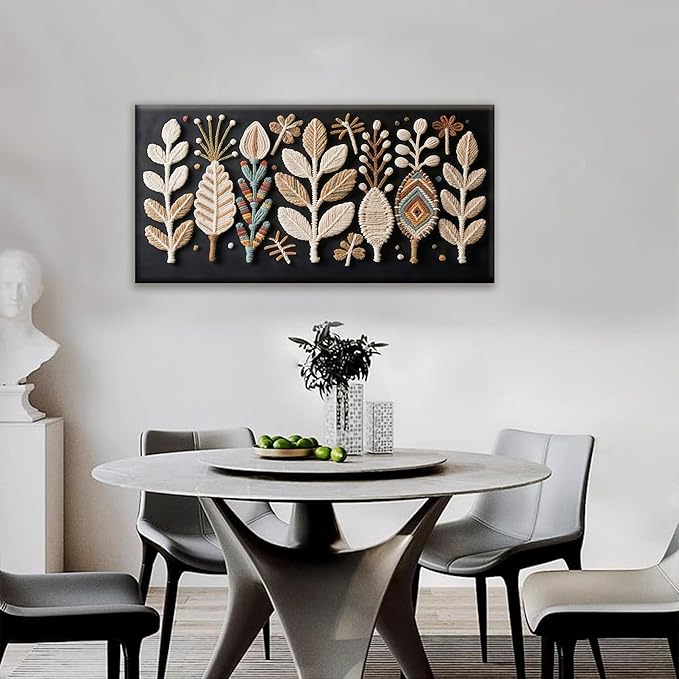 Tsomzxng Boho Black Wall Art Modern Wall Art Bohemian Feather Canvas Wall Art Decor For Apartment Dorm Living Room Bedroom Nursery Backdrop Home Wall Decor20 W X 40" L