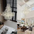 H65'' Silver Tree Branch Crystal High Ceilings Chandeliers,Modern Crystal Staircase Chandeliers, D48'' Foyer Chandelier for High Ceiling, Luxury Large Living Room Chandelier, 27-Lights