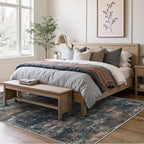 Area Rugs 8x10 for Living Room Bedroom, Modern Abstract Machine Washable Rug, Large Soft Low Pile Floor Cover with Non Slip Backing for Dining Room, Dark Blue Rust