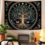 Lunerfex Tree of Life Tapastry Sun and Moon Tapastry Flower Boho Tree Mandala Wall Hanging for Bedroom and Living Room Decor Green Tree 60×80 Inches