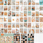 TRAMIN Peach Beach Posters, Wall Art Print for Room, Boho Style Collage Kit Aesthetic Pictures, 100 Pcs, Teal Color Room Decor for Girls, Dorm Photo Display