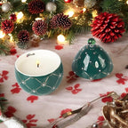 Christmas Candles | Scented Egg Candle with Pink Pepper, Sweet Chestnut and Vanilla | Elegant Christmas Decor & Gift | Warm Holiday Ambiance for Living Room |14 Cm | Green