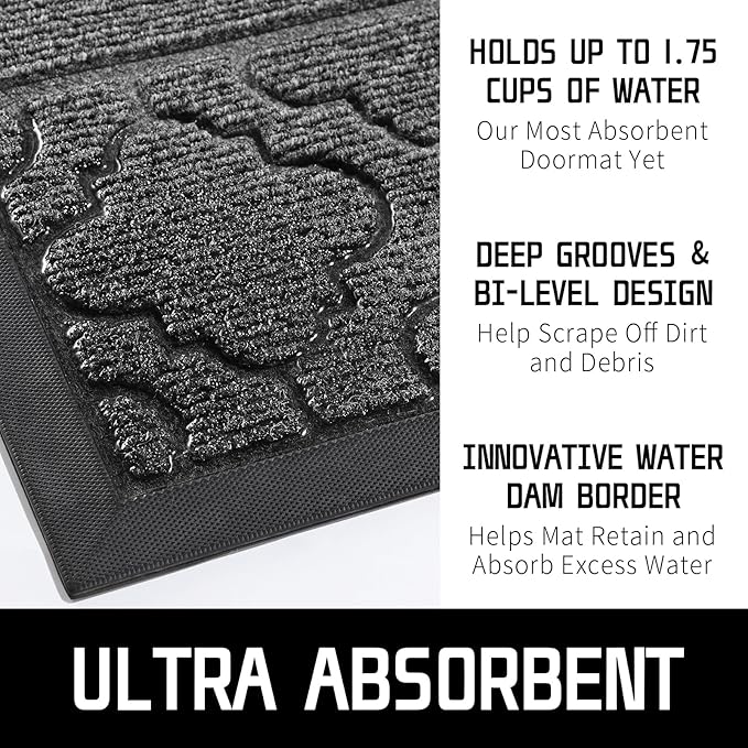 Yimobra Welcome Mat Outdoor Indoor, All-Season Waterproof Front Door Mat Outside Entrance, All-Weather Heavy Duty Non-Slip Doormat, Low Profile Porch Patio Entrance Mats, 47x32, Dark Grey