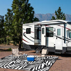 OLANLY Waterproof Outdoor Rug 8x10 ft, Reversible Outdoor Plastic Straw Rug with Leaf Pattern, RV Mat, Indoor Outdoor Carpet for Patio, Camping, Balcony, Deck, Backyard, Black & White