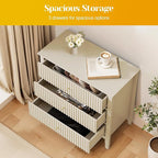 Large Beige 3 Drawer Dresser, Painted 30 Inch Tall Wood Nightstand with Storage, Wide Modern Chest of Drawers with Ball Bearing Slide for Bedroom Hallway Living Room Entryway Office