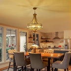 20" Modern Crystal Chandelier, 5-Light Gold Dinning Room Light Fixtures Over Table, Hanging Round Pendant Chandelier for Kitchen Island Entryway Bedroom Office Bathroom Stairwell