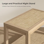 SICOTAS Rattan Nightstands Set of 2 - Boho Shelf Bedside Tables Narrow End Table Living Room Set of 2 Side Table with Rattan Storage Shelves for Small Space - Light Oak