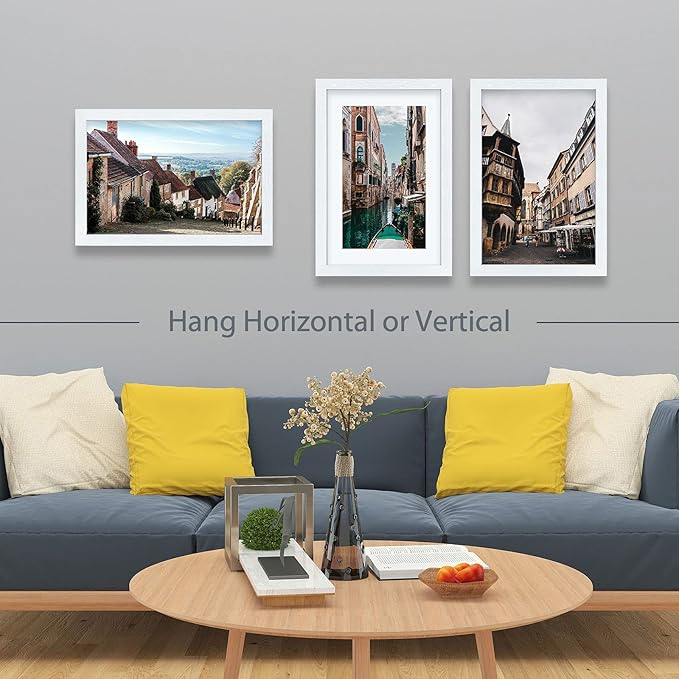 VCK Poster Frames 13x19 White 3 Pack, Solid Wood Picture Frames for Wall Mounting Hanging Art and Puzzle Frame