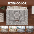 Washable Rugs for Living Room 8x10 Area Rug Soft Living Room Carpet-Rugs for Bedroom Vintage Oriental Floral Dining Room Non Slip Grey