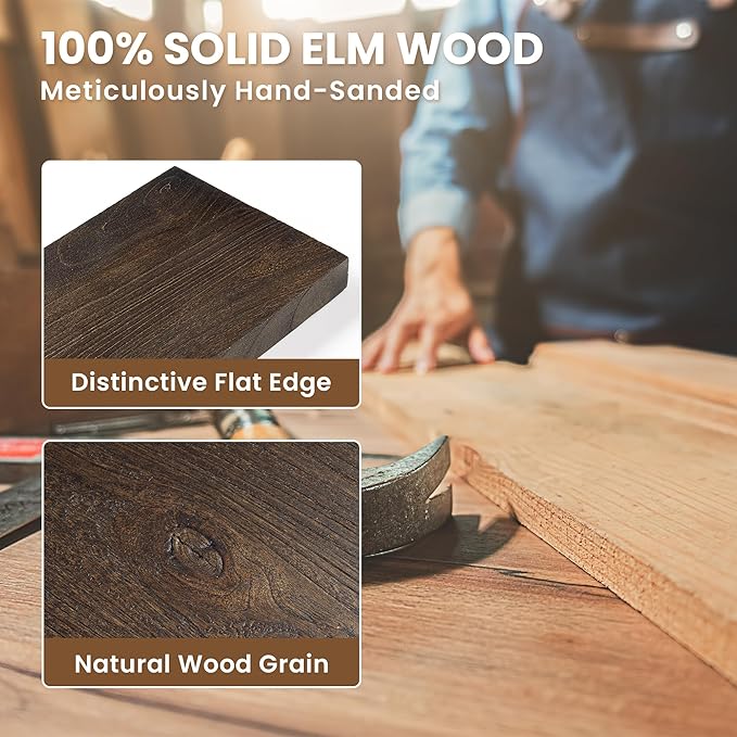 Floating Shelves, 8" Deep Rustic Solid Elm Wood Wall Mounted Floating Shelves, Wall Shelves with Invisible Bracket for Living Room Bathroom Bedroom Kitchen, 48 Inch, Walnut