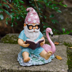 Gnome Statue Garden Decor, Resin Gnome and Flamingo Figurines Outdoor Decorations for Yard Art Porch Lawn Ornaments, Unique Housewarming Gifts