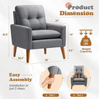 JUMMICO Mid Century Accent Chair, Fabric Modern Reading Living Room Chair, Fluffy Comfy Armchair Small Sofa Chair with Wood Legs for Bedroom Office Cafe, Set of 2 (Grey)