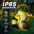 Large Frog Garden Statue, 13.3 Inches Tall, Resin Frog Decor with Solar Lantern for Outdoor Decoration and Housewarming