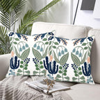 Alysheer Floral Embroidered Summer Decorative Throw Pillow Covers 20"x 20" Set of 2, Farmhouse Cottage Navy Blue Green Flowers Leaves Knit Pattern Cotton Canvas Cushion Case for Couch Bed Living Room