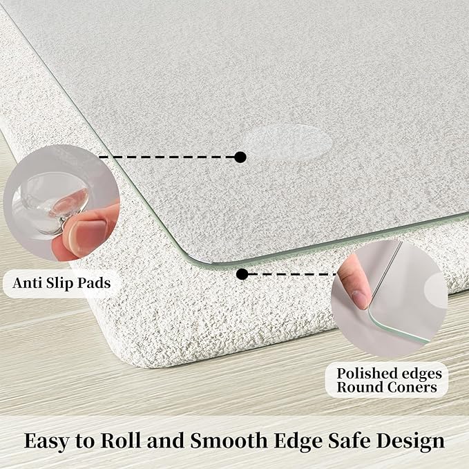 Glass Chair Mat 48" x 80" Heavy Duty Tempered Glass Mat, Office Glass Floor Mat with Round Corner and Polished Edge for Smooth Glide, Carpet Hardwood Floor Protector
