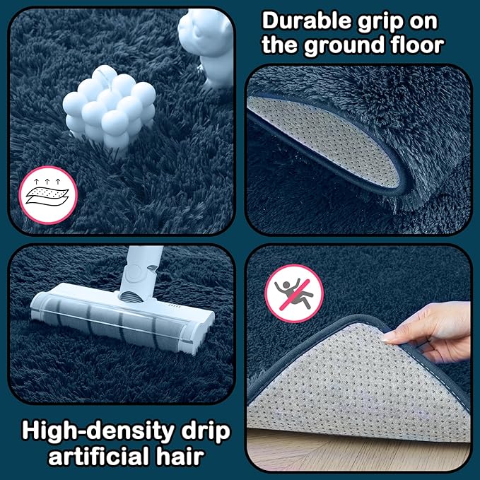 7x10 Area Rugs for Living Room: Navy Blue Area Rug 7 x 10 Carpets for Living Room - Shag Area Rug Modern Indoor Soft Shaggy Fuzzy Floor Carpet for Bedroom (Navy Blue/7x10 Feet)