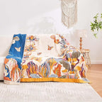 Boho Throw Blanket, 100% Cotton Ultra Soft Luxury Throw Rustic Quilt, 90"x98" Floral Bird Butterfly Farmhouse Decor Bed Blankets, All Season Rustic Reversible Bohemian Throw for Bed - Yellow