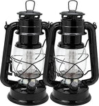 YAKii LED Vintage Lantern Metal Hanging Hurricane 12 LED Dimmer Switch Cold White Battery Operated Power Outage Indoor Camping Lighting Outdoor Brooklyn (Black 2 Pack)