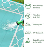 GENIMO 6' x 9' Outdoor Rug Waterproof for Patio Decor, Reversible Plastic Straw Area Mats Carpet for Camper Clearance, Outside Carpet for Rv, Deck, Porch, Beach, Balcony, Aqua Blue & White