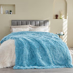 GONAAP Fuzzy Faux Fur Throw Blanket Queen Size Sky Blue Super Soft Cozy Plush Fuzzy Shaggy Blanket for Couch Sofa Bed (Sky Blue, Queen(90"x90"))