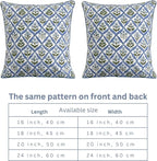 Ridhi Light Steel Blue Block Print Cotton Throw Pillow Covers for Decorative Couch Pillows for Living Room, Chic Boho Cute Outdoor Valentine Pillows Covers Gifts 20x20 Inches
