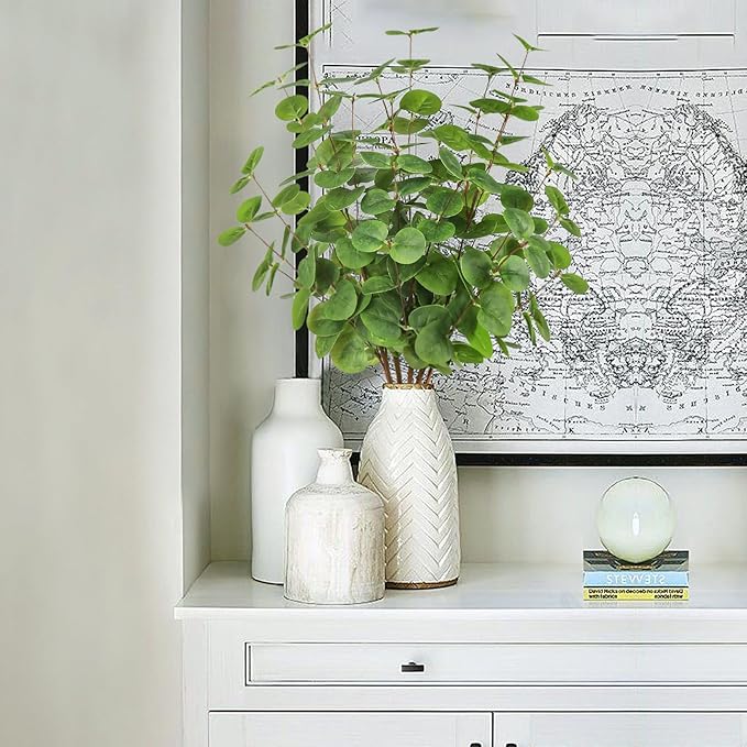 5pcs Artificial Eucalyptus Stems Decor 3D Real Touch Tall 24" Faux Eucalyptus Branches Fake Greenery Plants Stems for Vase Home Party Wedding Decorations