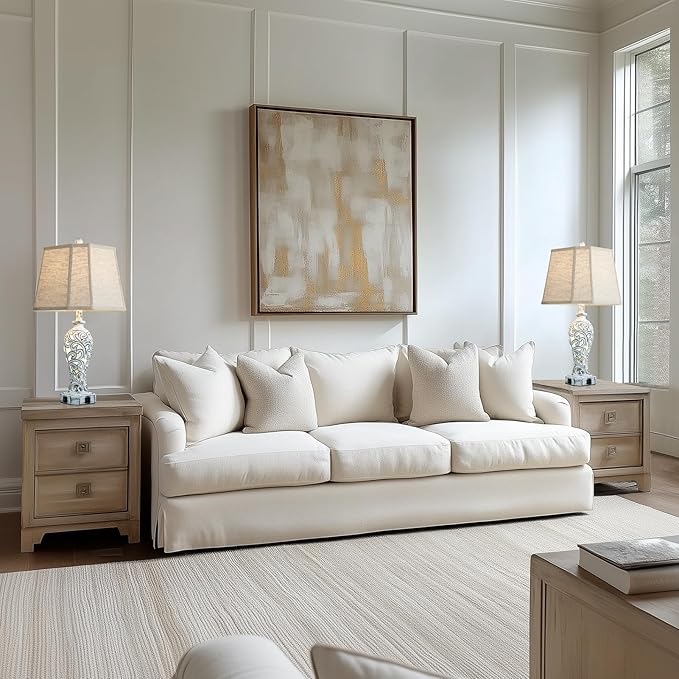 25'' Farmhouse Table Lamps Set of 2 for Living Room Bedroom, 2 USB Ports Rustic Vintage Nightstand Table Lamp with Nightlight, Hollow Out Resin Lamp for End Table (Bulbs Included)