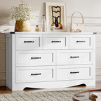 7-Drawer Dresser for Bedroom, Modern Wooden Chest of Drawers with Metal Handles, Anti-Tipping Design, Sturdy and Stable Storage Organizer for Living Room, Entryway, Home Office